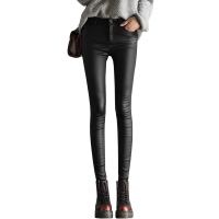 轩兹休闲裤女PU皮裤加绒铅笔裤修身显瘦韩版学生弹力小脚裤长XZ-10X8818