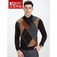 红豆（Hodo）毛衣男 2017秋季新款男士圆领全羊毛时尚提花修身羊毛衫