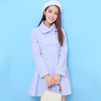拉夏贝尔Candie's2017 冬新款双排扣中长款毛呢大衣女30006282