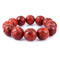 悦木之源 天然小叶紫檀手工雕刻莲花手链15mm 15颗 男女同款
