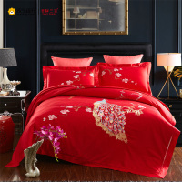 吉祥三宝家纺 四件套全棉床上用品床单被套 孔雀锦屏