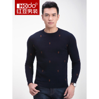 红豆（Hodo）毛衣男 2017冬季新款男士圆领全羊毛提花羊毛衫