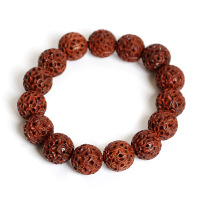 悦木之源 天然小叶紫檀高密雕刻绣球路路通手串手链15mm 男女同款