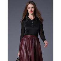 翻领长袖缎面修身小衫 MA19QS213303