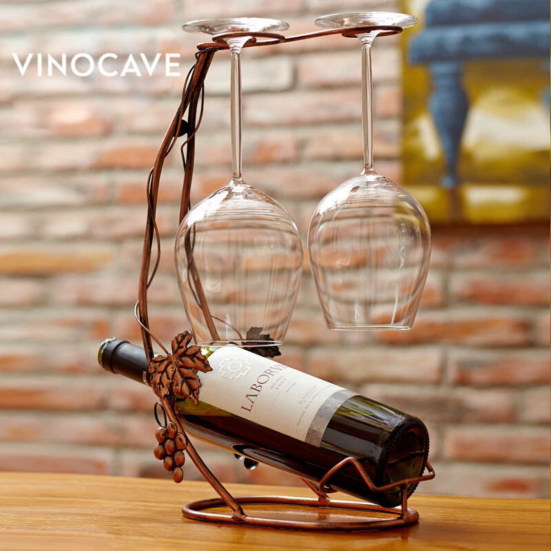 维诺卡夫 Vinocave水晶红酒杯 葡萄高脚杯 酒架倒挂架酒具 情侣杯 香槟杯葡萄酒杯 407毫升2支/送葡萄架