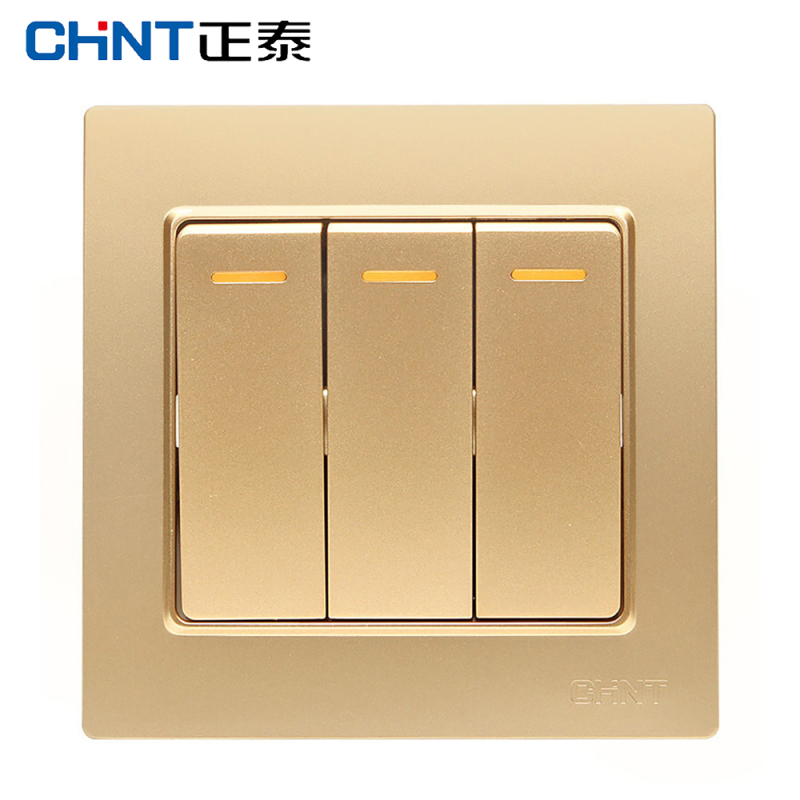 正泰CHNT开关面板三开双控墙壁电源开关香槟金7L系列NEW7-L00602