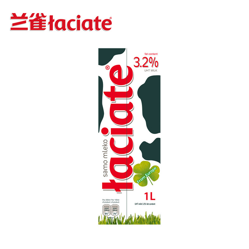 兰雀(Laciate) 全脂纯牛奶 1L*12盒整箱 波兰进口