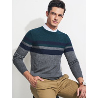 杰米克(JenMick)简约时尚精英休闲条纹撞色羊毛衫
