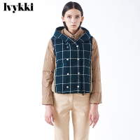Ivykki艾维秋冬新品设计师女装时尚撞格呢短羽绒羽绒外套