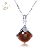 微笑庄园晶石灵彩宝天然巴西烟晶茶晶切角吊坠项链项坠饰品礼物_1