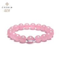 粉色摩天轮晶石灵彩宝天然粉水晶芙蓉石手链女手珠手串饰品礼物粉晶银环8mm_1