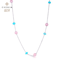 chenim晶石灵彩宝粉晶天河石项链女款时尚彩色宝石优雅珠宝饰品黑白玛瑙_1