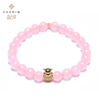 chenim晶石灵彩宝粉晶手串手链女款单圈芙蓉石手珠彩色宝石饰品粉晶_1
