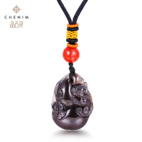 一世无忧晶石灵天然冰岛冰种黑曜石吊坠男女宝石项链项坠礼物_1