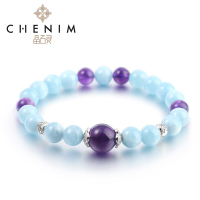 chenim/晶石灵彩宝手链海蓝宝紫晶手链手串转运手珠时尚彩色宝石饰品海蓝宝8m_1