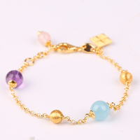 chenim晶石灵彩宝海蓝宝紫晶粉晶葡萄石黄金色拉丝手链彩色宝石饰品天然海蓝宝+天_1