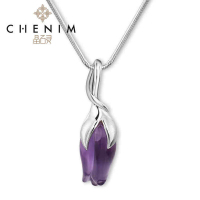 chenim晶石灵彩宝玉兰花紫晶项链时尚彩色宝石珠宝饰品支持复检_1
