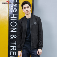 柒牌SEVEN男装棒球领格纹夹克衫新款时尚休闲外套简约潮流男装