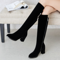 格瑞迪欧2017新品女鞋加绒保暖女鞋瘦腿拉链反绒皮过膝靴粗跟女靴性感长筒靴N2237
