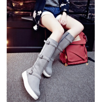 格瑞迪欧2017新品女鞋厚底防滑女靴三搭扣防滑加绒平底长筒靴长靴6010