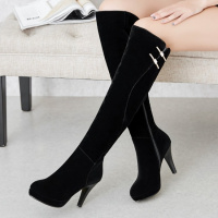 格瑞迪欧2017新品高端欧美风长靴性感长筒靴粗跟女靴加绒保暖反绒皮过膝靴N2233