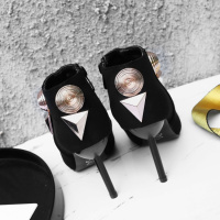 格瑞迪欧2017秋冬女鞋新款朋克女靴反绒皮高跟性感加绒大装饰短靴872