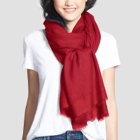 羚羊早安 围巾女秋冬保暖纯色精纺羊毛围巾保暖文艺气质披肩