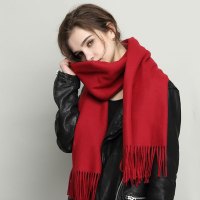 羚羊早安 羊毛保暖围巾2017年百搭纯色大规格情侣款围巾披肩