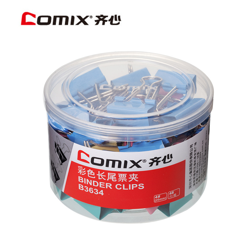 齐心(comix) 4# 混色 25mm 长尾夹 B3634(包*2筒*48只)