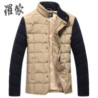 罗蒙男士羽绒服拼接中年立领外套冬装羽绒衣爸爸装商务_1