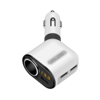 先科(SAST) 汽车车载充电器 白/灰色 AY-T60 1/盒 车充点烟器一拖三USB 电压检测LED数显