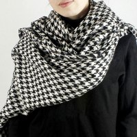 羚羊早安 围巾女秋冬格纹60支羊毛针织围巾文艺百搭披肩
