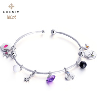 chenim晶石灵S925银个性DIY椭圆形基础手镯送女友礼物