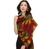 上海故事200支拔染手绘羊绒围巾