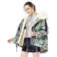 TKL033LV个性兔毛内胆貉子毛领派克服