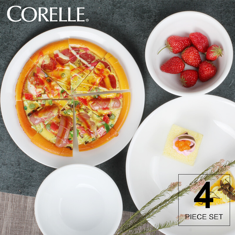 康宁(CORELLE )餐具 套装美国进口餐具套装组合碗叠盘 4件套白色
