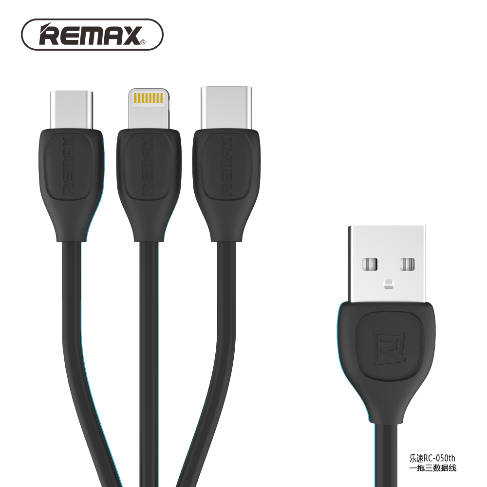 Remax 乐速一拖三数据线 苹果 安卓 Type-C 三分头手机通用快速充电数据线 USB连接传输线