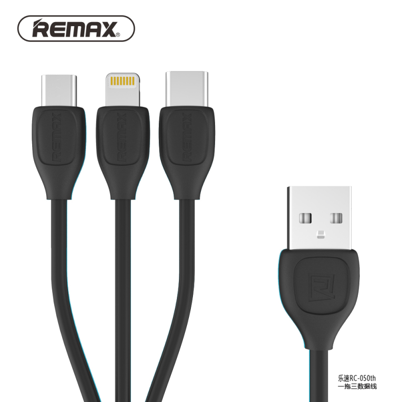 Remax 乐速一拖三数据线 苹果 安卓 Type-C 三分头手机通用快速充电数据线 USB连接传输线