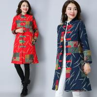 2017秋冬宽松大码女装盘扣中长款女士棉衣外套