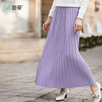 茵曼2017秋装新款松紧腰显瘦文艺长款半身裙百褶裙女1873110150