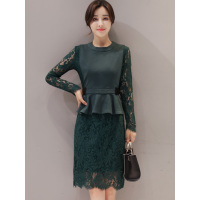 丝柏舍2017秋装新款韩版纯色马甲搭镂空连衣裙时尚套装S73R0332N