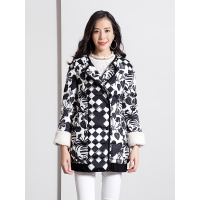 冬装休闲圆领印花图案中长款羽绒服