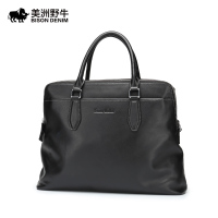 美洲野牛 男士商务经典牛皮横款公文包