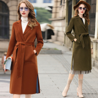 以袖羊绒毛呢大衣蝴蝶结时尚纯色气质清纯V领长袖2017年秋
