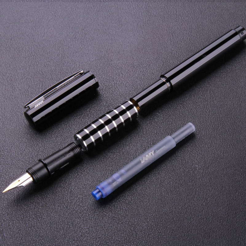 凌美(LAMY)钢笔墨水笔优雅系列黑杆镀铑环手握14K金笔F尖