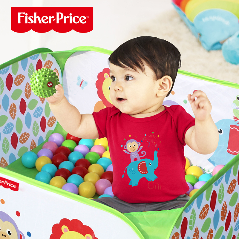 费雪Fisher-Price 宝宝球池套装(婴幼儿童海洋球游戏围栏 内含100个玩具球)红色F0317-1