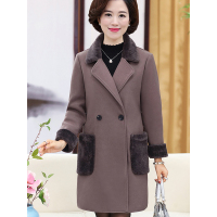 猫人(MiiOW)妈妈装秋冬新款加厚呢子外套40-49岁大码中长款两粒扣毛呢大衣5902