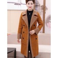 猫人(MiiOW)妈妈装秋冬加厚加绒大码中长款外套40-49岁中老年女装翻领 双排扣大衣5890