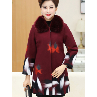 猫人(MiiOW)妈妈装秋冬装新款加厚毛呢外套40-49岁大码中长款花色呢子大衣带毛领5887