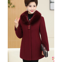 猫人(MiiOW)中老年女装妈妈装秋冬加厚保暖呢子大衣40-49岁中年女单排扣大毛领毛呢外套5847